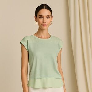 Ann Taylor Green Cap Sleeve Tiered Blouse 🌴☀️